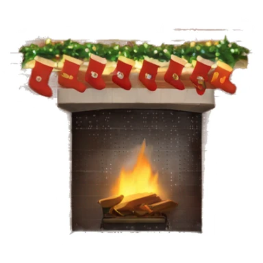 Brick Fireplace with and Christmas lights and stockings sticker