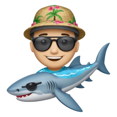 Tiburón playero con camisa hawaiana, lentes negros, y una gorra al revés sticker