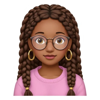 cute  black adult girl with glasses and braids that are long which are brown, and some blush on her cheeks , in a pink sweater and some gold hoop earings . sticker