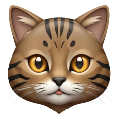 cinematic-noble-grey-and-black-brown-tabby-cat-portrait-emoji,-head-tilted-slightly-with-a-dramatic,-sleek-grey-brown-fur-with-dark-black-tabby-stripes,-sparkling-amber-eyes-barely-open,-simplified-yet-irresistibl sticker