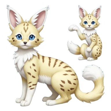 Albino-white, blue-eyed soft natural realistic romantic vintage antique divine beautiful elegant pretty precious cute young youthful  Fakémon-Pokémon-feline-Zeraora-Jolteon-serval-caracal-chinchilla-Minccino-Cinccino-Meowstic-rodent-hybrid-creature (full body) sticker