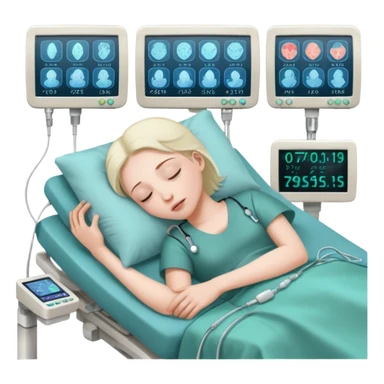 a PATIENT waking up before a surgery sleeping. And monitors with vitals and numbers sticker