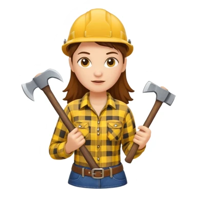 lumberjack woman holding axe yellow checked shirt sticker