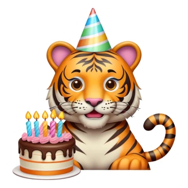 tiger face with birthday party hat and cake for Twitch emote sticker