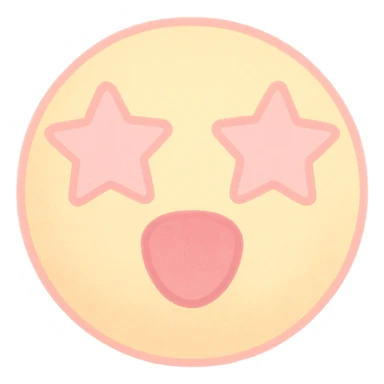 cute emoji, round face, star eyes, open mouth, excited, pastel yellow and pink sticker