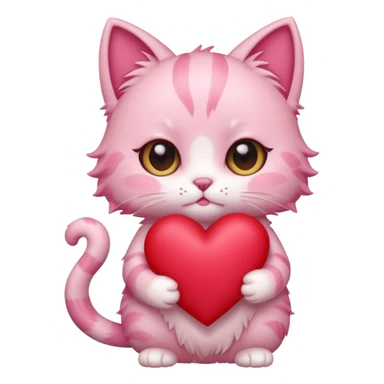 chibi anime pink cat holding a big heart sticker