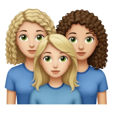 A trio of friends girls (one straight haired brown eyed brunette, another straight haired Blueish greenish eyed blonde and the last girl a browned eyed curly haired brunette sticker