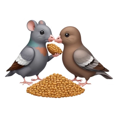 A mouse and a pigeon eating grain together sticker