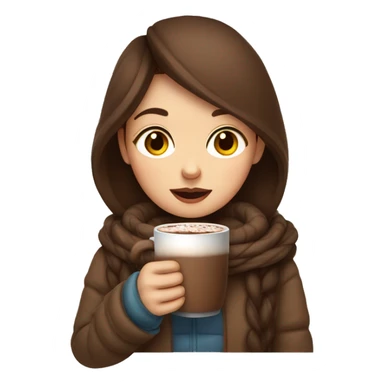 girl with brown hair sipping hot chocolate in cold weather sticker