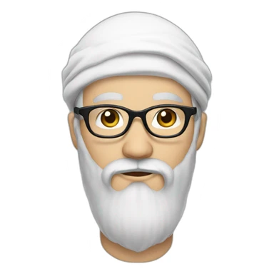 white man with long black beard no moustache and white turban and small frame glasses sticker