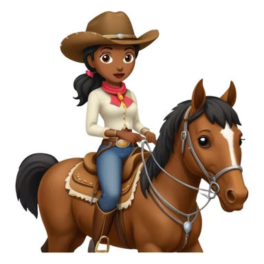 Black woman riding a horse with a cowboy hat sticker