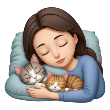 Brunette girl sleeping with gray tabby cat sticker