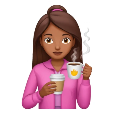 Mulher morena tomando café  com roupa rosa esfriando o café  sticker