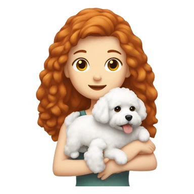 redhead girl hugging bichon frise dog sticker