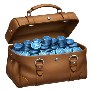 blue coins inside a brown bag  sticker