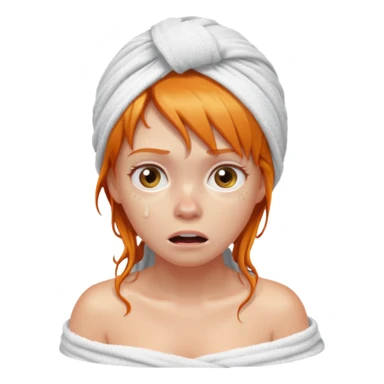 scared ginger girl with bath towels  sticker