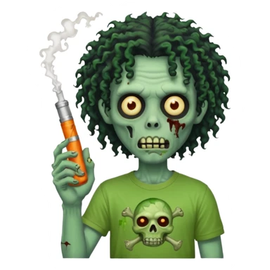 black mid long curly haired zombie getting stoned with weed t shirt and bong on his hand sticker