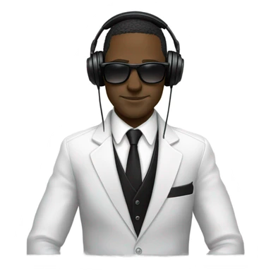 White Man with sunglasses DJ black jacket skinny tie headphones scratching records spinning records sticker