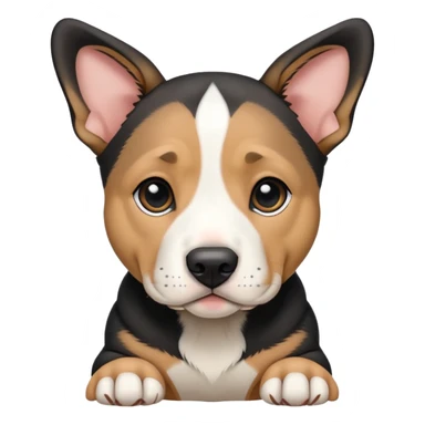Pit bull/german shepherd mixed puppy colored black, tan and white withs ears folded over sticker
