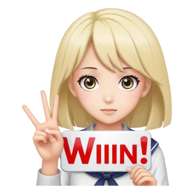 make me a little bit of anime thing holding a " WIN " sign sticker