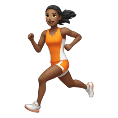 female athletic parcour athlete in orange white cloths, running sticker