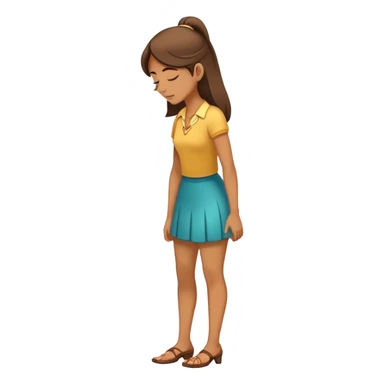 Woman bowing while standing on a huge nose sticker