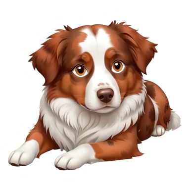 Red merle Australian Shepherd dog laying down, copper and white spotted coat, relaxed pose sticker