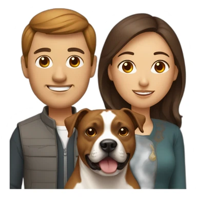 man and Chinese lady with brown Staffordshire terrier dog sticker