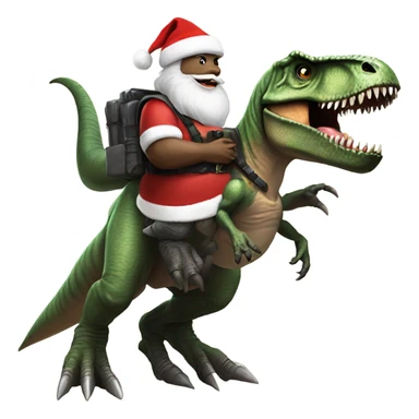 T-Rex wearing a bullet proof vest and Santa hat riding a human  sticker