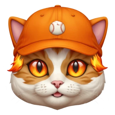 Cat with the flames in his eyes with a orange baseball hat on his head sticker