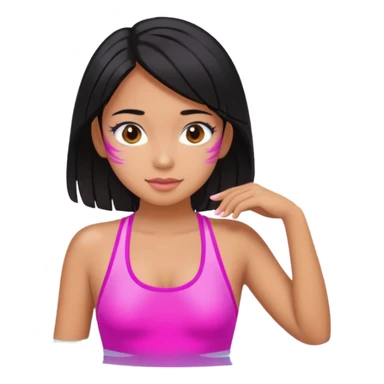 Hawaiian girl with black hair with pink highlights and a swimsuit sticker