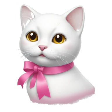 Make a white cat with a pink ribbon around its neck sticker