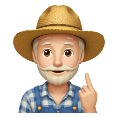 “A single emoji-style character combining 👨‍🌾😄 and 🤔: a smiling farmer man with a straw hat, friendly face, and light beard, holding one hand under his chin in a thinking gesture. His index finger rests under his face, eyes looking slightly upward as if thinking.  sticker
