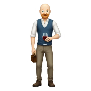 bald man with ginger moustache casual outfit with a glass of wine sticker