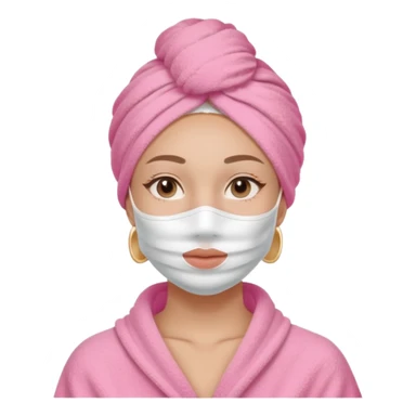 Clean girl influencer character, chest-up portrait, wearing a pink towel wrapped around the head, half-face skincare mask (applied only on one side of the face), relaxed confident expression, , minimal chic self-care aesthetic, subtle beauty accessories sticker