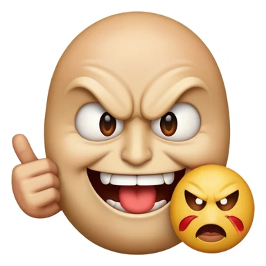 angry emoji but he is holding happy emoji as mask sticker