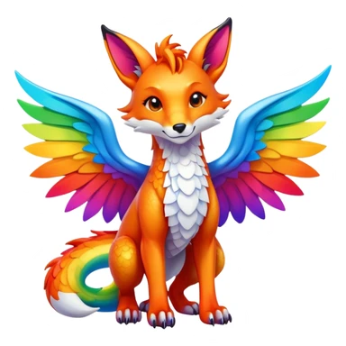 Cartoon Fox dragon hybrid with wings face front full body rainbow colored sticker
