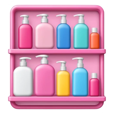 Shampoo bottle, color tube, and conditioner on a pink shelf sticker