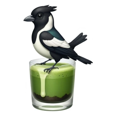 Magpie with iced matcha  sticker