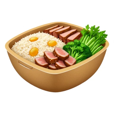 Retangular bowl made of kraft paper, 
The lunch box should be the most similar to this real one..
https://i.postimg.cc/FKcHz1tk/Screenshot-2025-11-11-alle-16-06-29.png

Can get more images of the bowl https://www.instagram.com/chefaporterbr/
Put inside food, like rice, green vegetables and meat. sticker