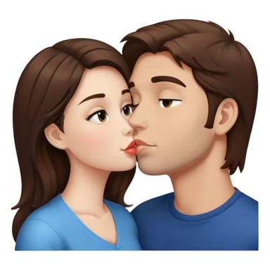 A brunette girl kisses a guy with brown hair. sticker