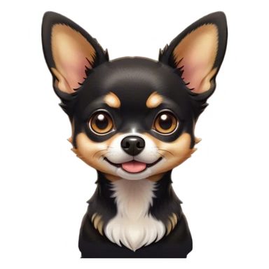 Cinematic Comical Black Tri Short Haired Chihuahua Portrait Emoji, Head tilted dramatically with an exaggeratedly shocked or offended expression, short black tri-color fur with striking white and tan markings, wide, expressive dark eyes filled with exaggerated disbelief, Simplified yet hilariously expressive features, highly detailed, glowing with a slightly sassy glow, high shine, dramatic yet playful, stylized with an air of attitude, bright and endearing, soft glowing outline, capturing the essence of a sassy and over-the-top pup, so meme-worthy it feels like it could side-eye its way into internet fame instantly! sticker