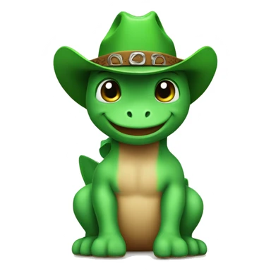 Green baby dinasour wearing a cowboy hat sticker