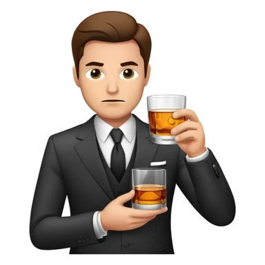 businessman in suit holding a glass of whiskey, looking tired sticker