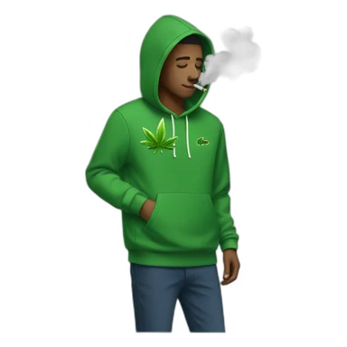 Guy smoking weed using lacoste hoodie sticker