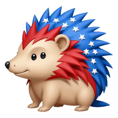 Red and blue Porcupine facing right. Bottom layer red: covers feet, round face, 2 spikes. blue upper layer 6 spikes, 3 white 5 pointed stars in the middle of the blue. sticker