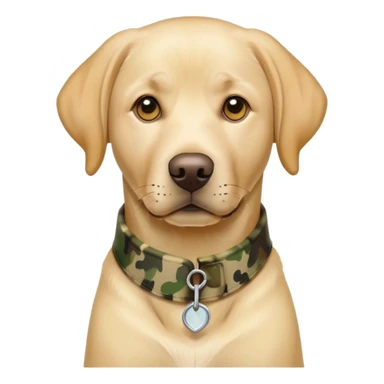 Male yellow Labrador dog wearing a camouflage collar sticker