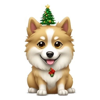 Tan Cute Pomsky dog with Christmas tree sticker
