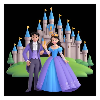prince and princess Disney dress close up photo in castle background sticker