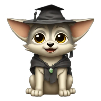 cuty wolf whole body sitted similar to baby yoda with a university mortarboard sticker